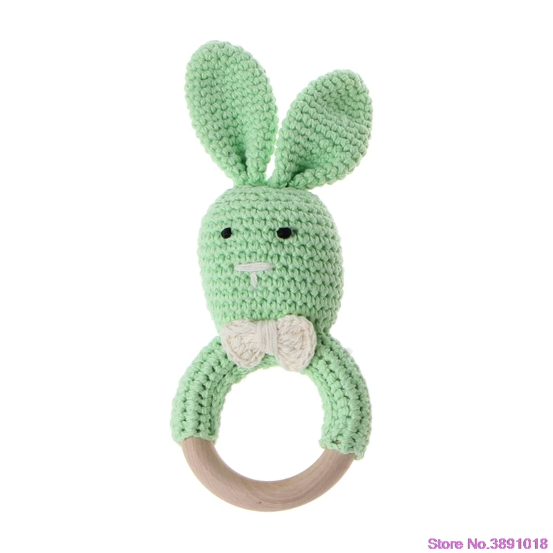 New Baby Bunny Ear Teether Wooden Teething Ring Newborn Sensory Toy Shower Gift