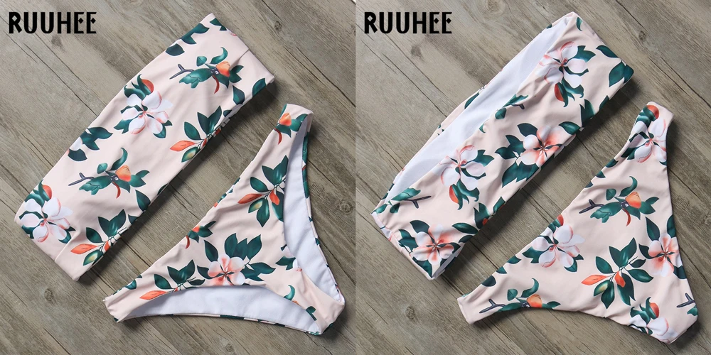 RUUHEE, бикини, купальник для женщин, купальник,, цветочный принт, бикини, набор, купальник, женский, пляжная одежда, без бретелек, купальник с подкладкой