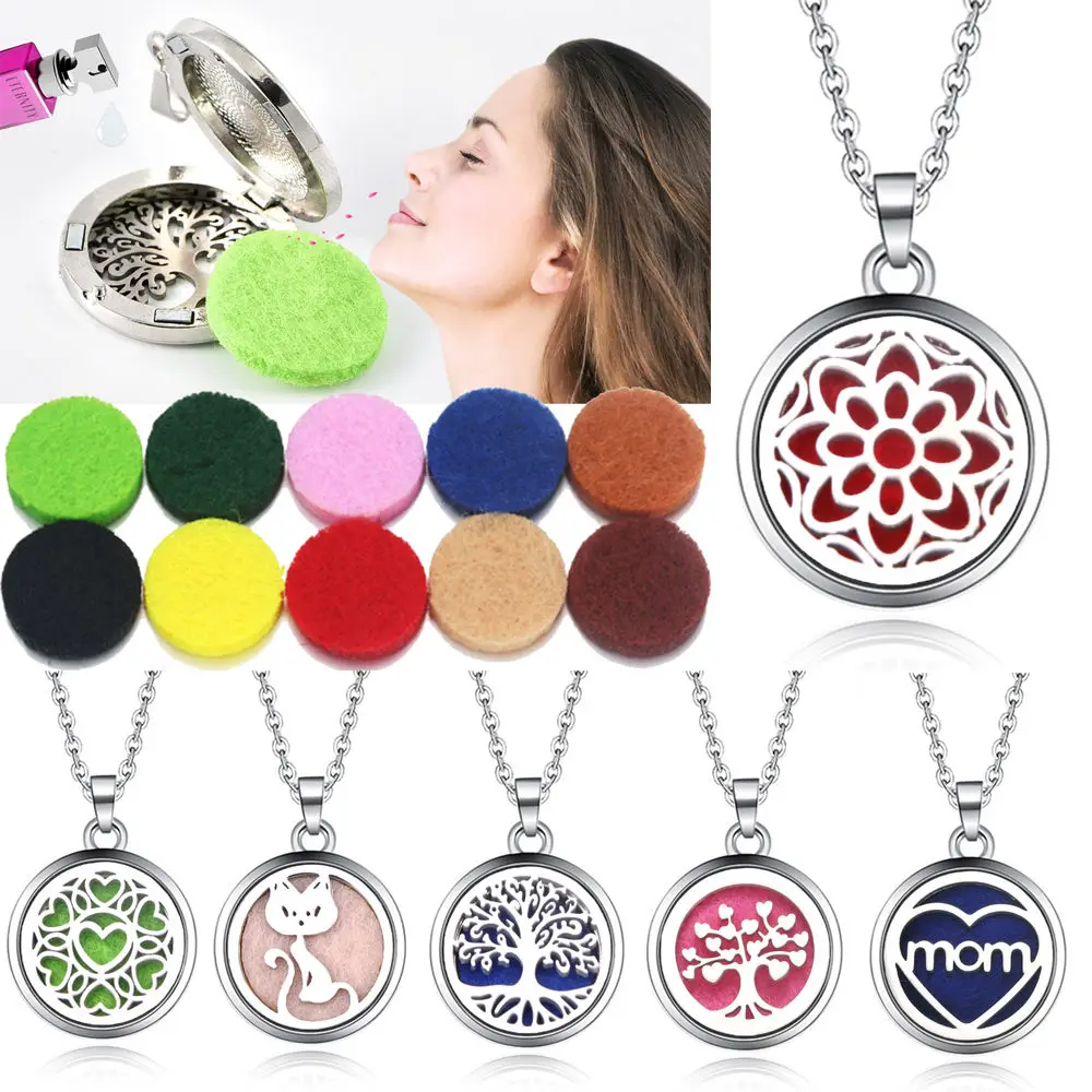 

10Pcs/Lot Aroma Locket Pendant Necklace Stainless Steel Magnetic Aromatherapy Essential Oil Diffuser Perfume Locket Pendant