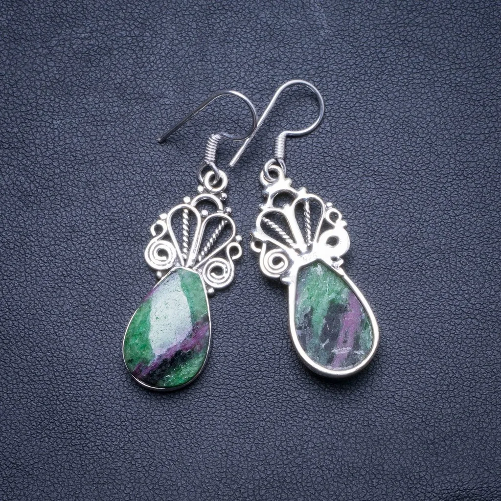 Natural Ruby Zoisite Handmade Unique 925 Sterling Silver Earrings 1.75&quot X4426 | Украшения и аксессуары