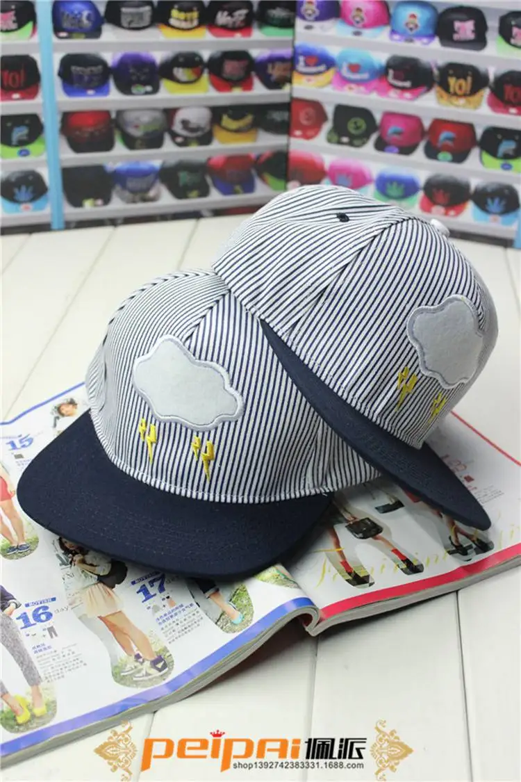 New style summer Korean cute snapback caps with stripes lightning & clouds swag baseball cap sun hats for women / men|hat wholesaler|hat vs capcap