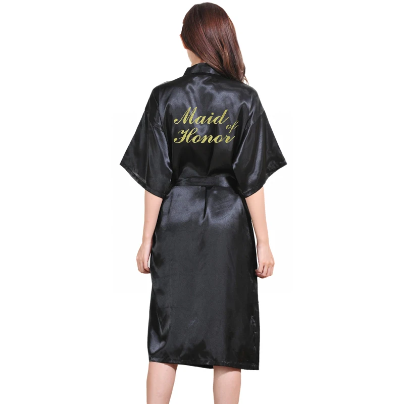 Black Maid of Honor TJ02 женский халат с буквенным принтом для невесты, подружки невесты, вечерние халаты - Цвет: Black Maid of Honor
