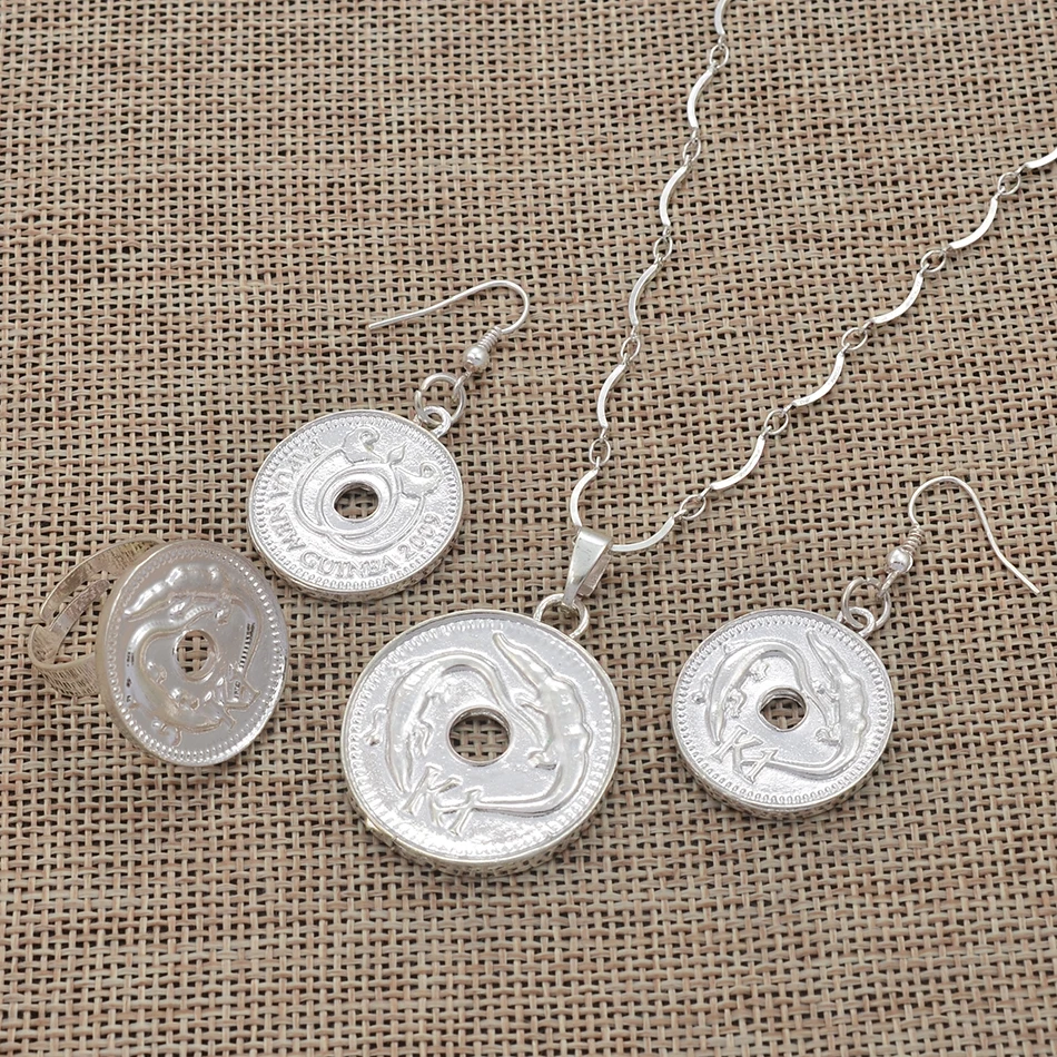 Anniyo Bright Silver Color K1 Necklaces Earrings Ring Women Papua New Guinea Jewellery PNG Style Gifts #085906B | Украшения и
