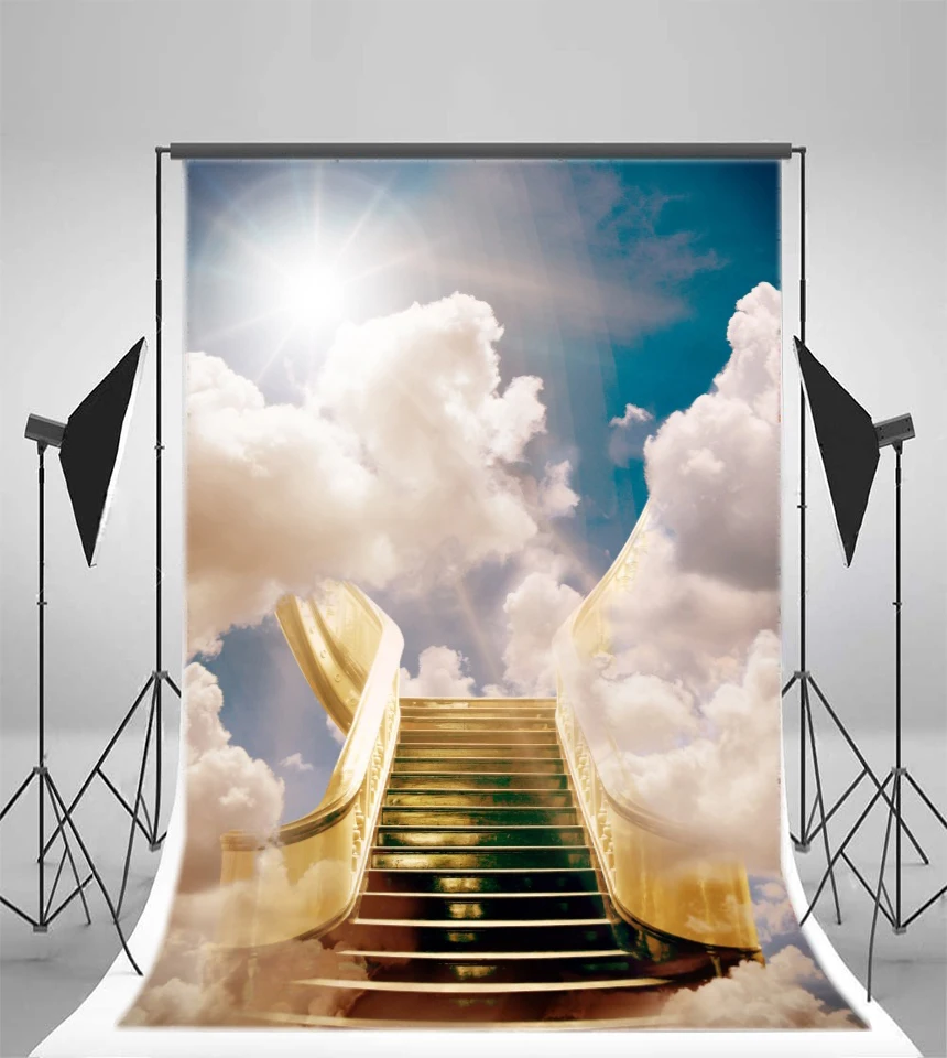 

Laeacco Stairway to Heaven Photography Background Paradise Gate Backdrop Sky Clouds Stairs Photo Studio Props