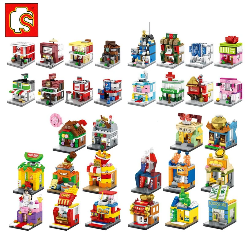 Sembo Mini City Street, кофейная пицца, хижина, магазин, ресторан, Китай, городской набор, 3D модель, блоки, строительные игрушки для детей, без коробки