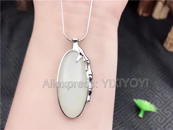 925 стерлингового серебра Белый Хотан нефрит Декор снижается Дизайн Lucky кулон +