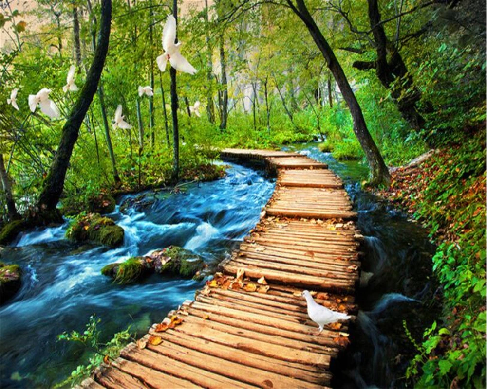 Wellyu пользовательские обои 3d фотообои мост вода лес голуби ТВ фон настенная