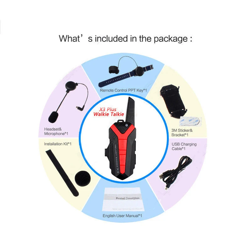 Bluetooth мотоциклетный шлем hedset 1 5-3 км группы Гарнитура Walkie Talkie X3 плюс IP54