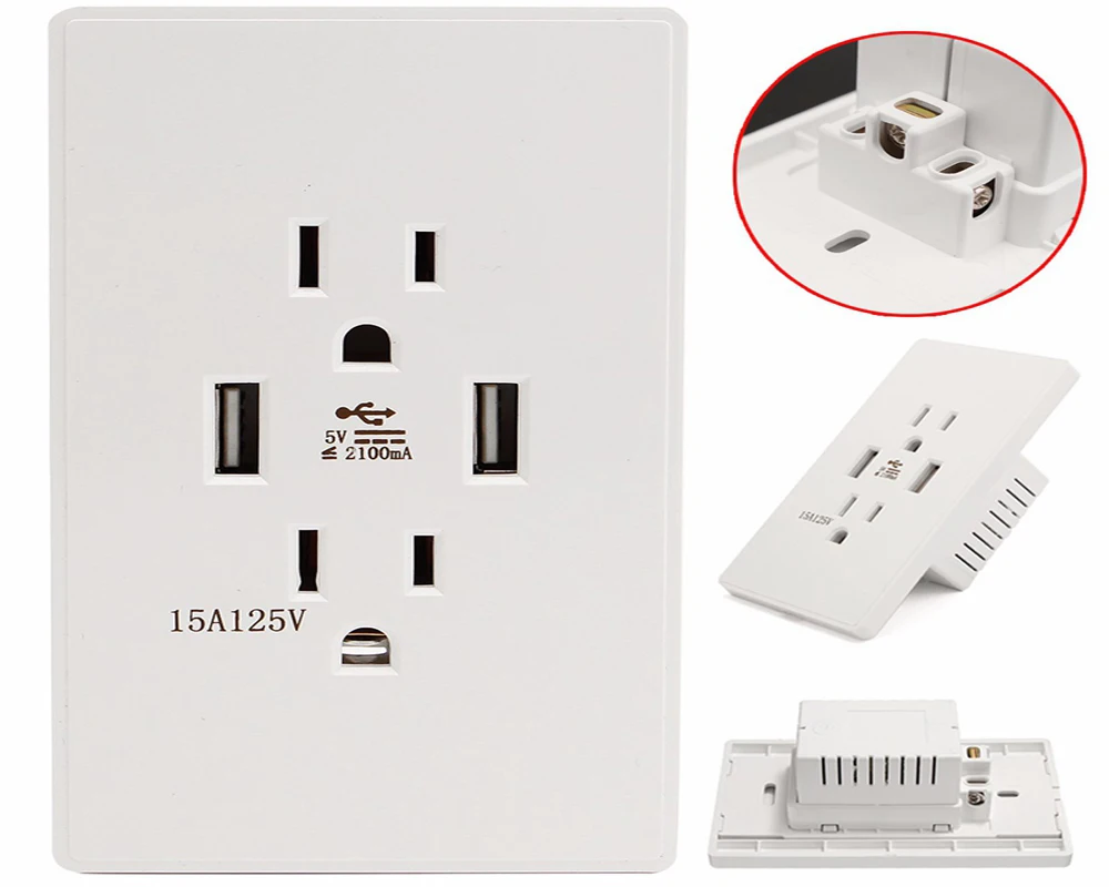 15A американский стандарт два 3 отверстия двойной USB США настенная розетка зарядка