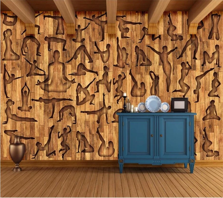 Настенные 3d обои на заказ бумажные для фитнеса спорта йоги клуба деревянные