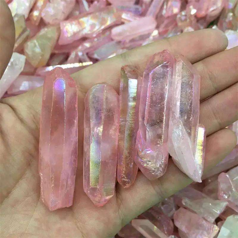 5 шт. Прямая поставка натуральный розовый титан кварцевый кристалл aura