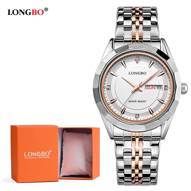 LONGBO Relogio Masculino, роскошный бренд, полностью из нержавеющей стали, аналоговый дисплей, дата, кварцевые часы, деловые часы для мужчин и женщин, часы 80164 - Цвет: Men gold  with box