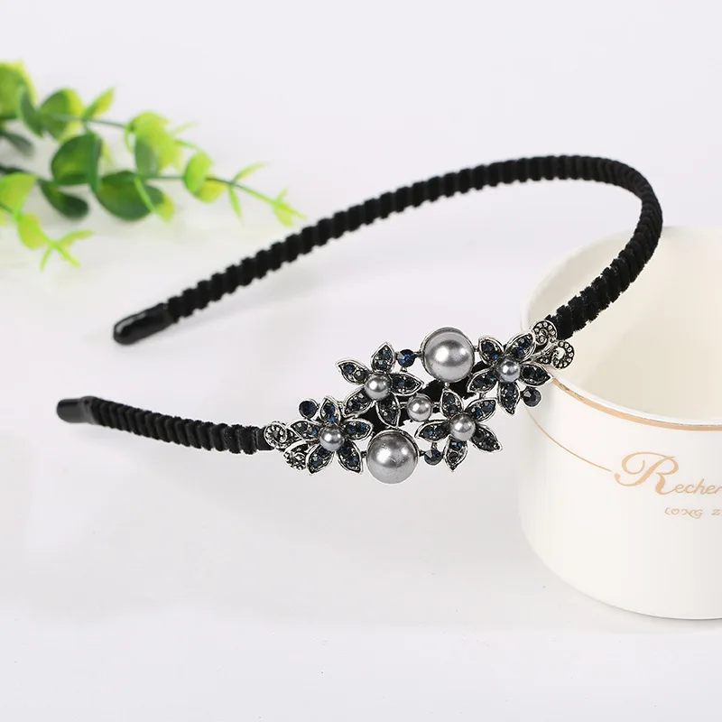 Ретро Rhinestonen ободок цветок жемчужные ювелирные изделия праздничные волосы аксессуары вуалетки головной убор для женщин принцессы девочек - Цвет: 4 Flowers and Pearl
