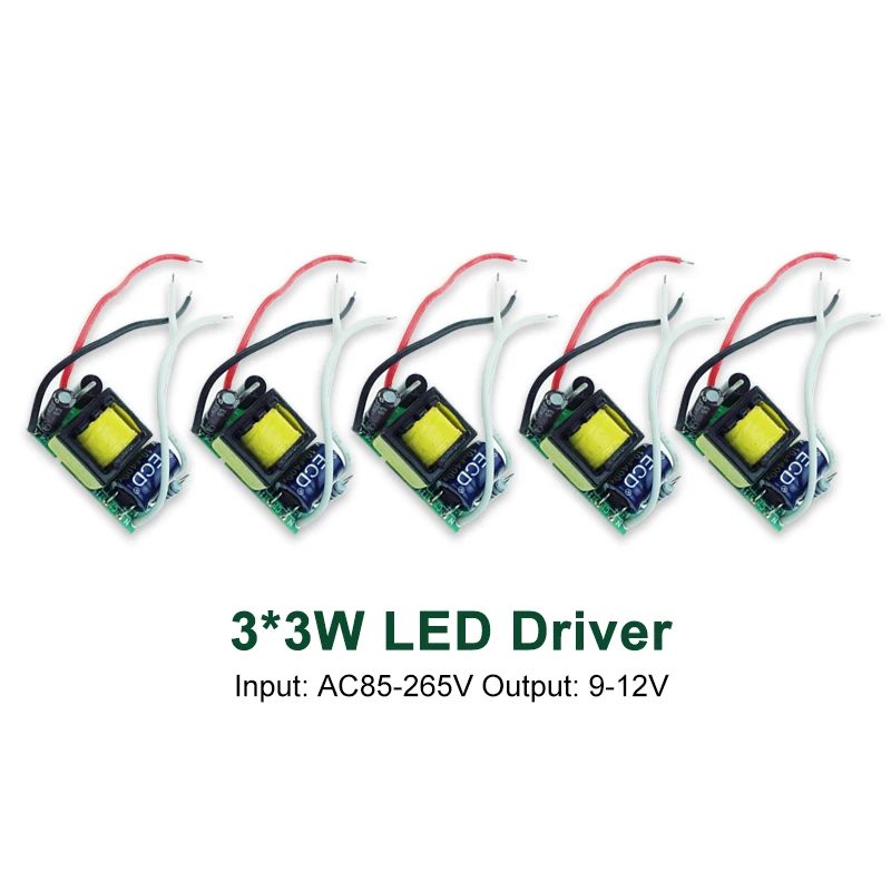 5 шт. светодиодный драйвер 3*3W Питание 85 265V постоянного тока до 9 12V освещение