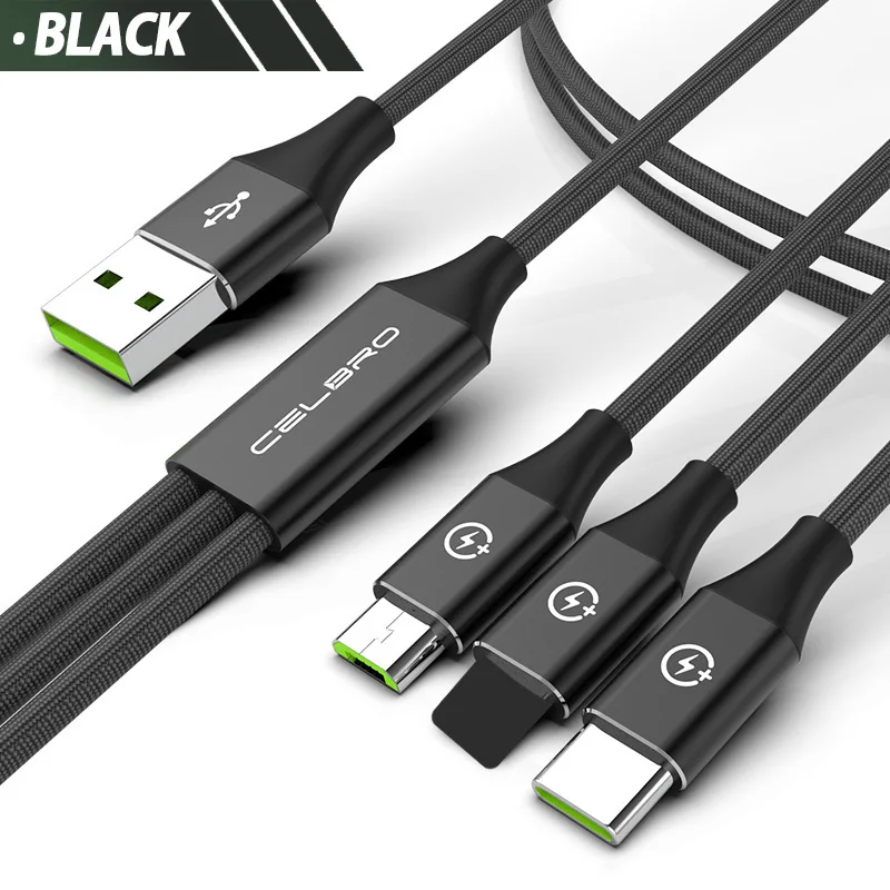 Black 3-IN-1 Cable 3 в 1 мульти USB зарядное устройство кабель для Xiaomi mi 9 se samsung Galaxy A30 A50 M30 mi cro usb type C шнур для зарядки мобильного телефона - Тип штекера: Black 3-IN-1 Cable