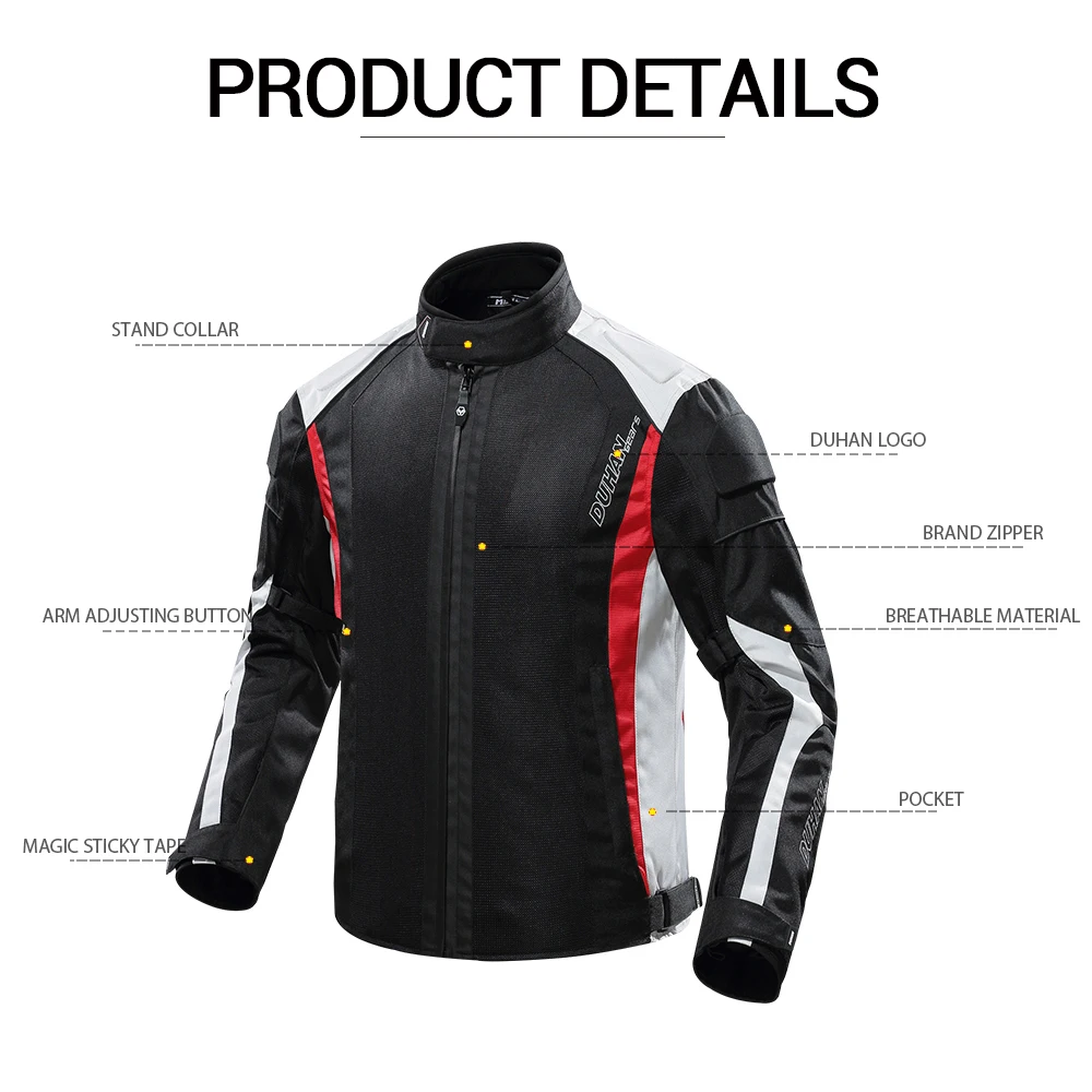 DUHAN мотоциклетная летняя куртка Мужская броня дышащая Chaqueta мото штаны