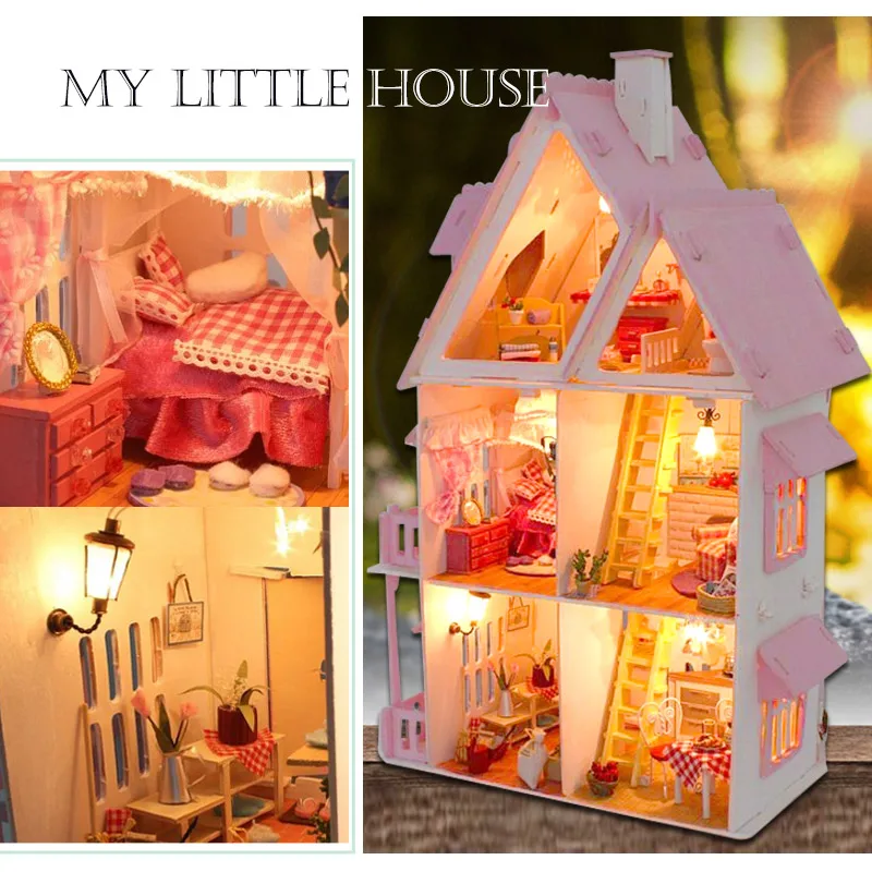 Sunshine Alice DIY Вилла для кукол домик Деревянные 3D огни миниатюрный кукольный мебель