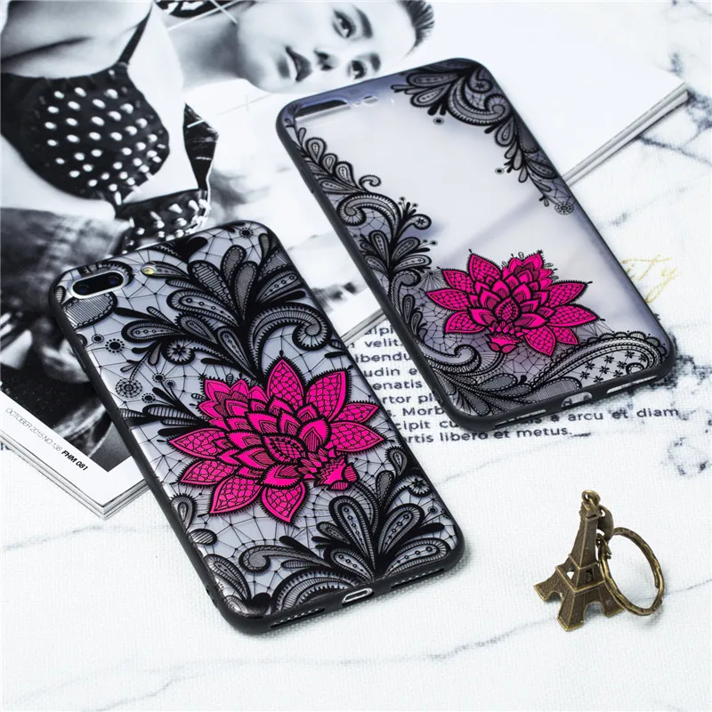 Luxury 3D Lace Black Rose Phone Case For iPhone X 5 5S SE 6 6S 7 8 Plus Xs max Xr 7plus 8plus Cases Fashion Cover Funda |