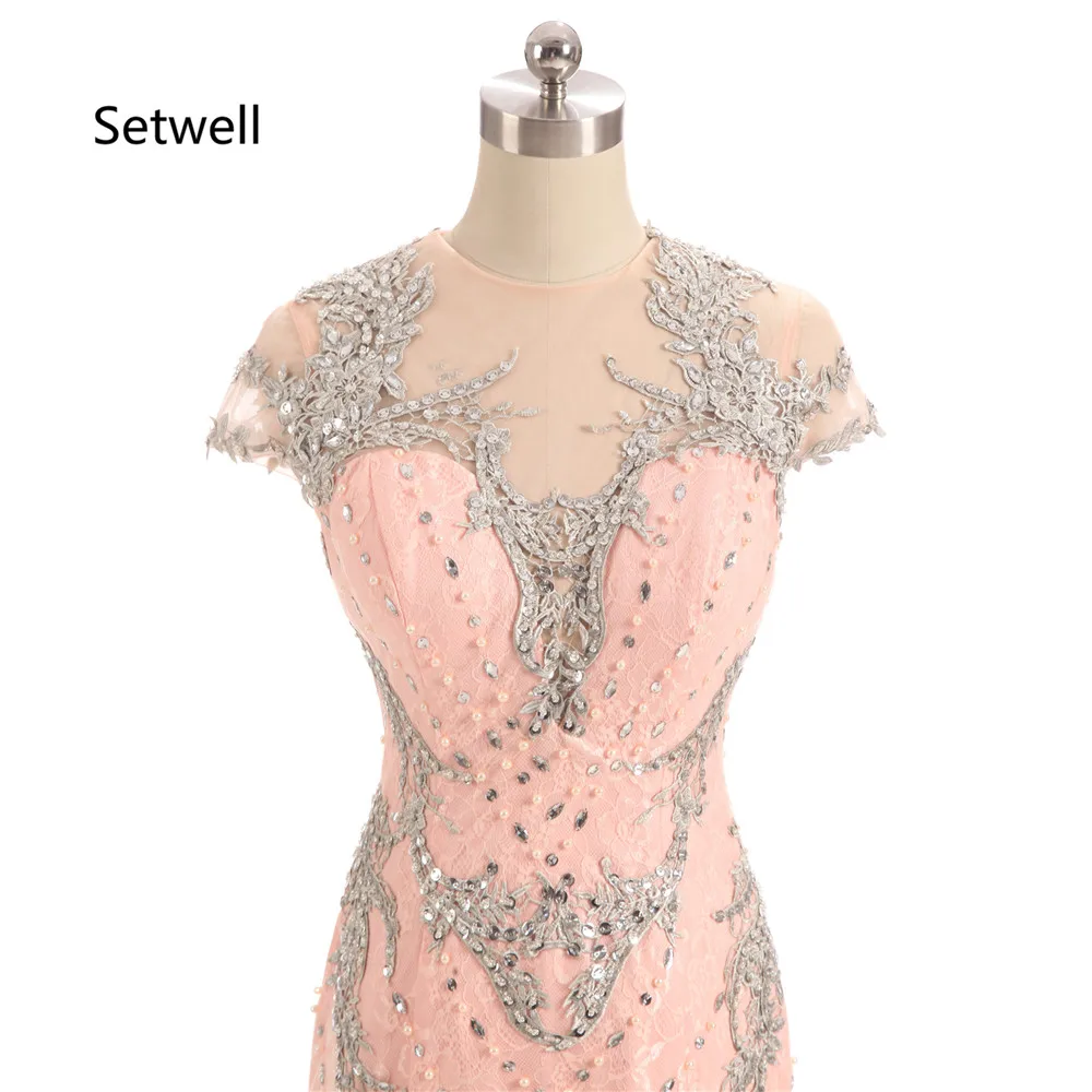 Setwell класса люкс Бисер Аппликация Кружевное Вечернее Платье 2017 круглый вырез