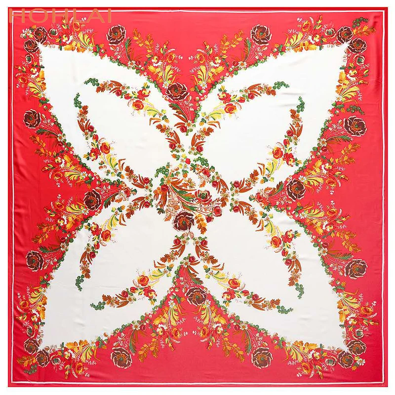 Роскошный фирменный шарф в богемном стиле с принтом бабочки и пиона 100% шелка