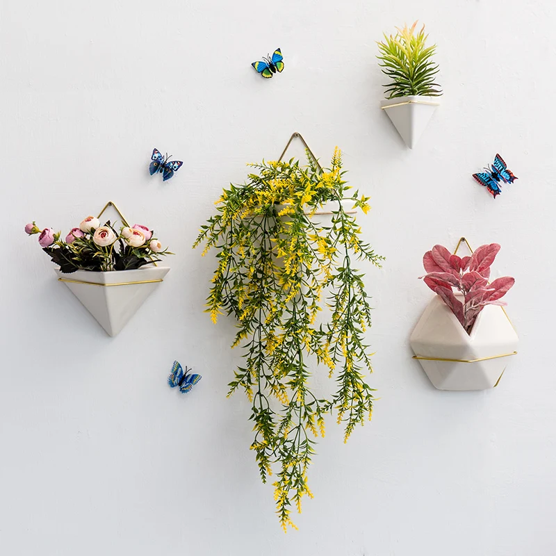 

Nordic Wind Wall Hanging Flower Pot Golden Ceramic Flower Pot Creative Wall Gardening Decoration Pendant