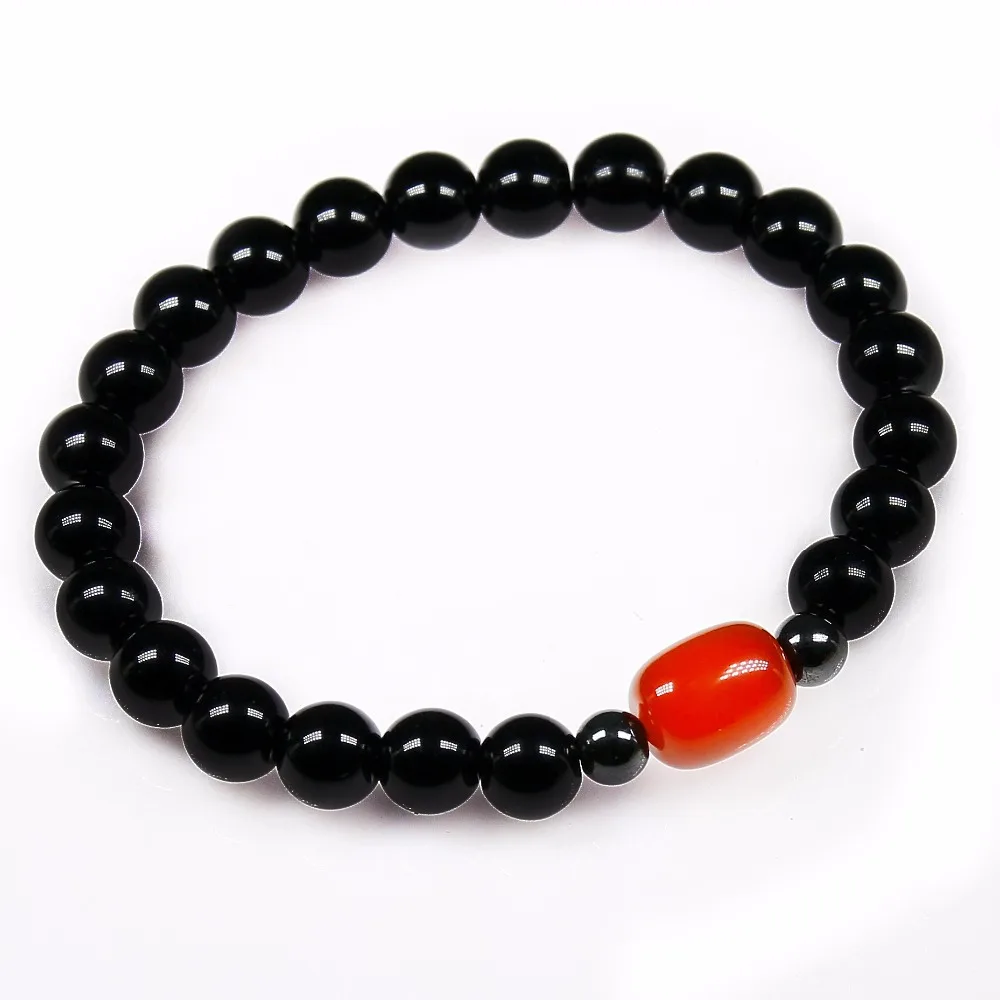 Натуральные красивые браслеты с камнем 8 мм черный оникс красным ониксом бусы для