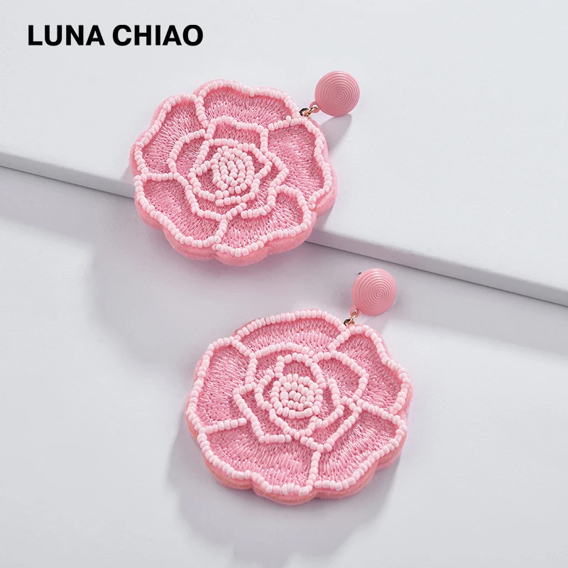 LUNA CHIAO Модные Bijoux 2020 весенние серьги-капли с большими розами мини-бисер ювелирное