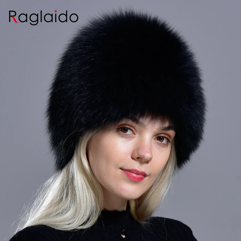 Raglaido, шапки из натурального Лисьего меха, для русской женщины, вязаная шапка, брендовая, высокое качество, ручная работа, зимние шапочки, натуральный мех, снежная шапка LQ11214