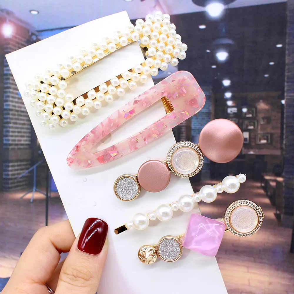 5pcs per set Ins Fashion 1 комплект женские элегантные жемчужные заколки для волос сладкий головной убор шпильки заколки аксессуары для волос из ацетатного волокна Набор для волос - Цвет: 5pcs per set