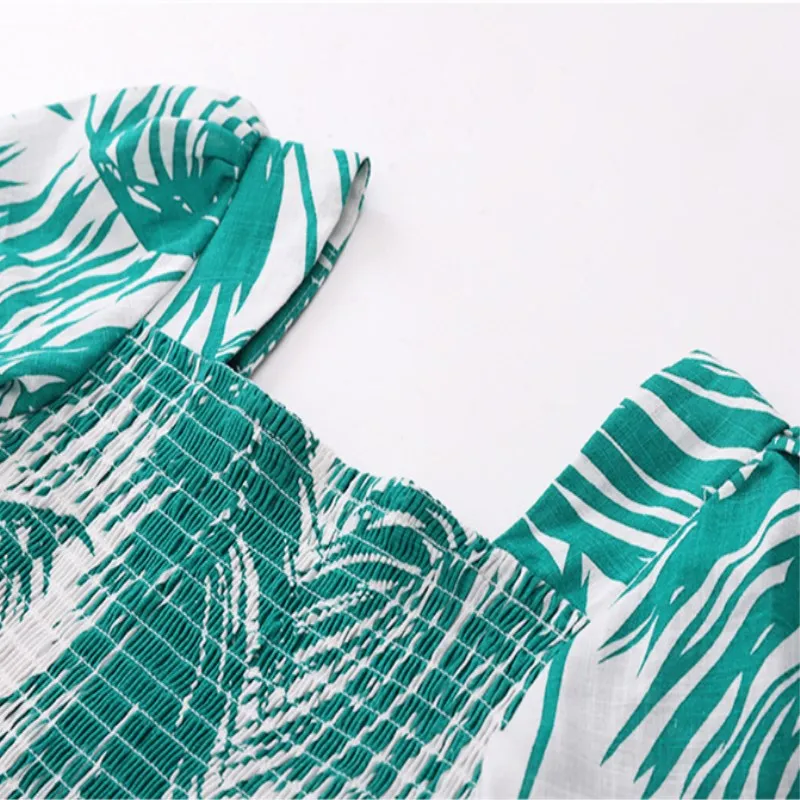 Girls dress 2020 summer new girls big children leaves print generous collar elastic bust 4-12 years children's clothing | Детская