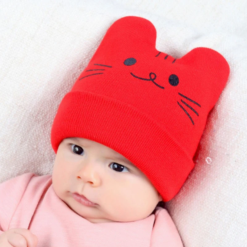 DreamShining Newborn Baby Hat Scarf Set Cartoon Cat Warm Hats Autumn Winter Toddler Beanie Protect Ear Cap Kids Scarves | Детская одежда