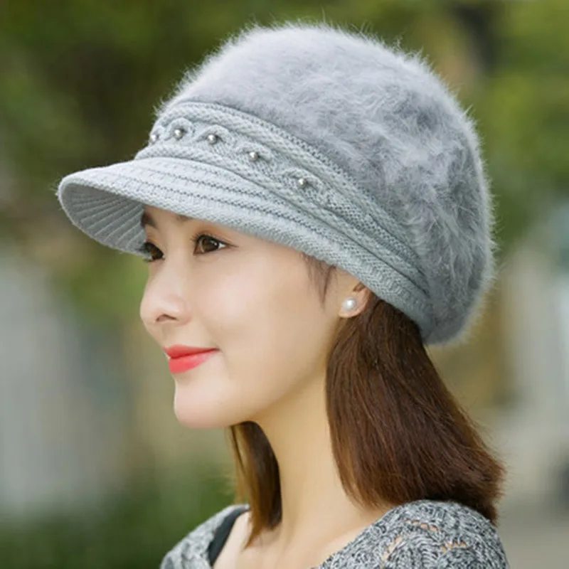 Кроличий мех шапка женская зимняя плюс бархат дикий берет Британский простой