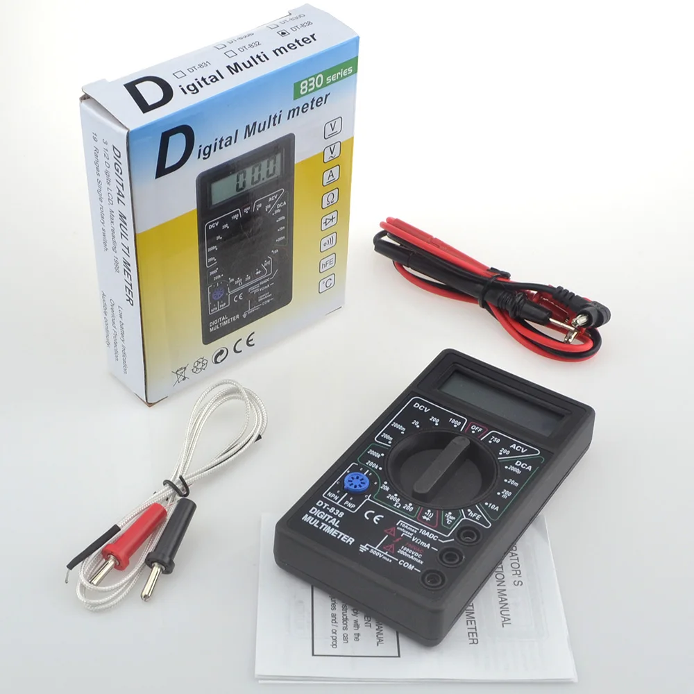 DT 838 цифровой мультиметр Ручной AC DC Вольт/ампер/Ом/измеритель температуры тестер
