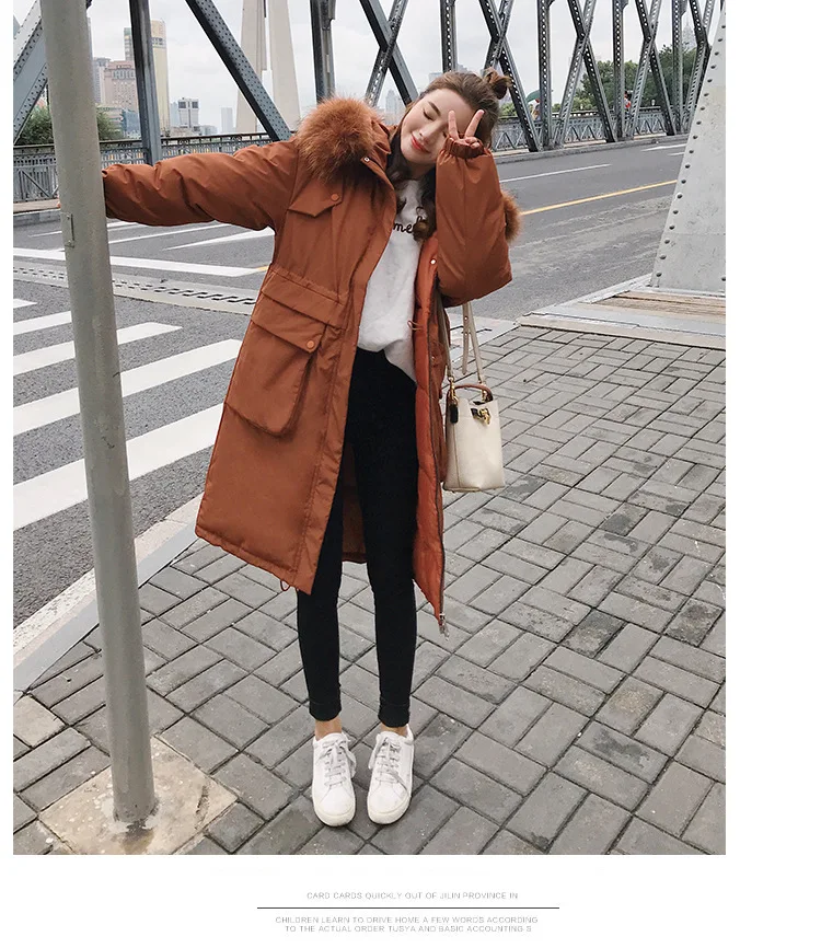 Big collar fur down parka women jacket pocket female thickening coat winter coat women down parka goose 8809