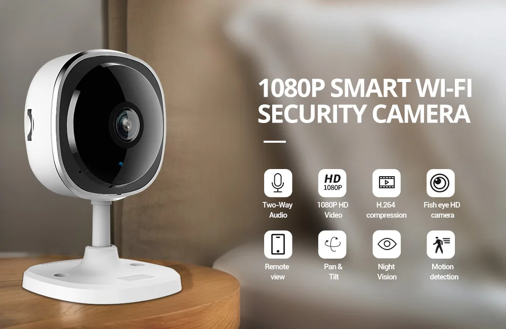 Wheezan wifi камера 1080P рыбий глаз мини Беспроводная внутренняя безопасность жилища IPC панорамный 180 широкоугольный ip cam 2,5 мм объектив ночного видения