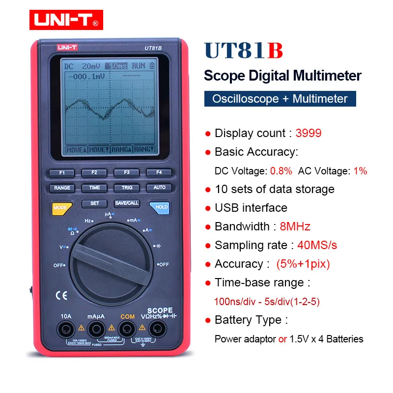 UNI-T UT81C/UT81B частота дискретизации в реальном времени Ручной осциллограф цифровой мультиметр AC DC Сопротивление Емкость Частотомер - Цвет: UT81B