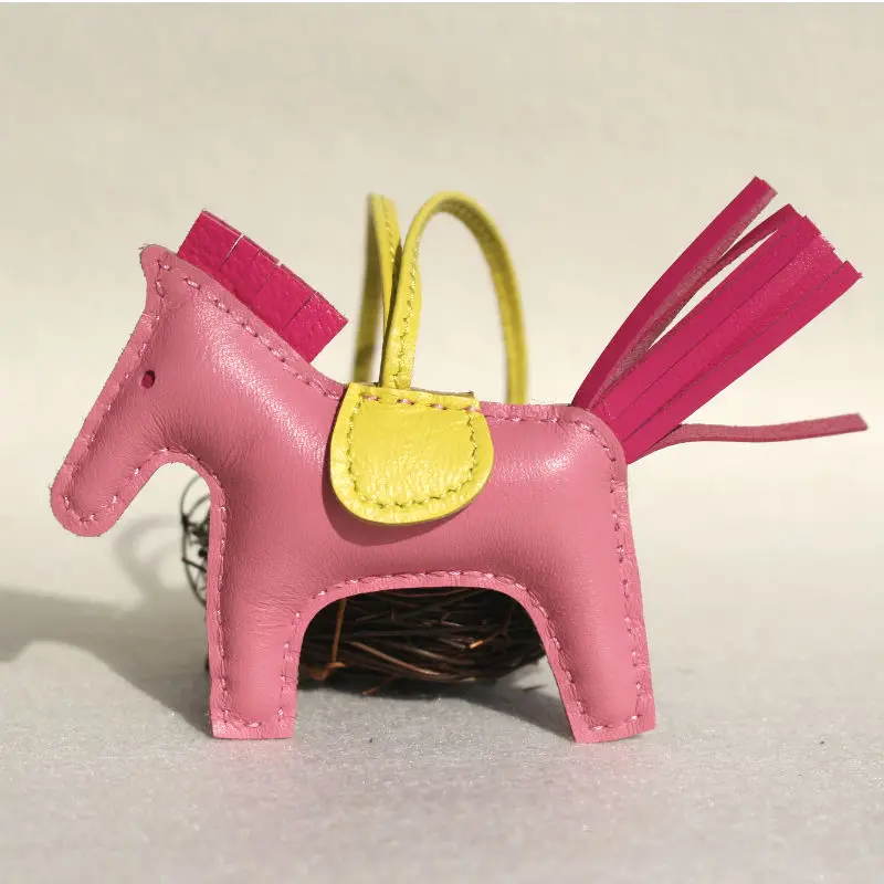 Mini Pink Бренд ручной работы овечья кожа натуральная кожа мини брелок Лошадь Подвеска для рюкзака животное брелок для женщин сумка Шарм аксессуары - Цвет: Mini Pink