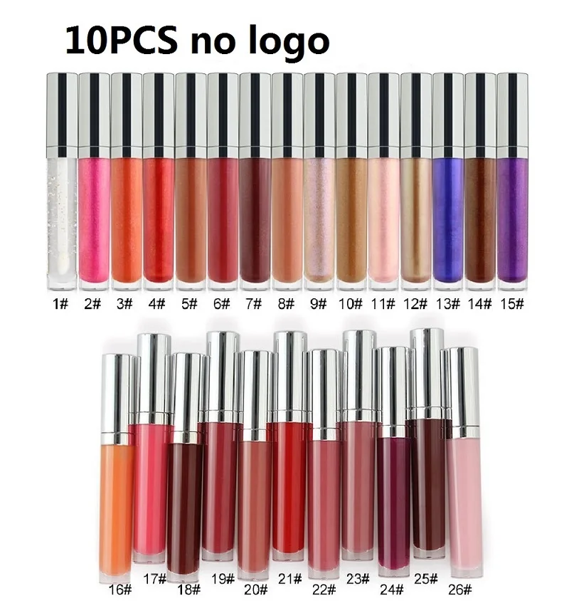 10pcs no logo Новинка, 26 цветов, стойкий водостойкий жидкий блеск для губ, Прозрачный блестящий блеск, глянцевый блеск для макияжа, блеск для губ, индивидуальная торговая марка - Color: 10pcs no logo