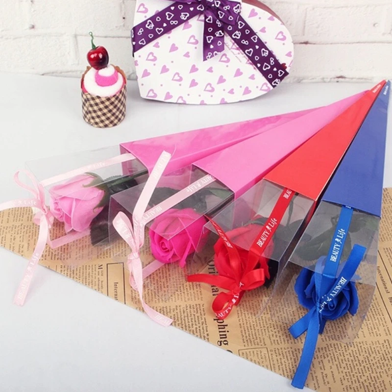 Красивая 1 шт. элегантная подарочная коробка в виде конуса розы с одним цветком