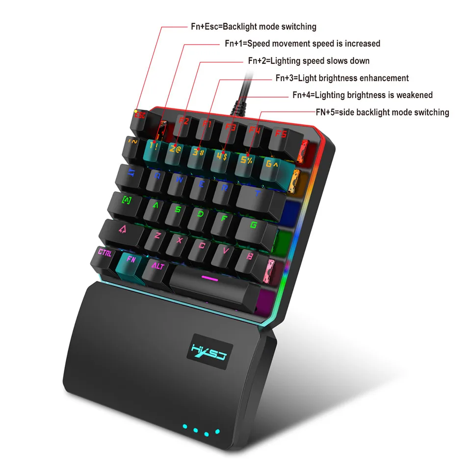 Ручная клавиатура; большие размеры 35-ключ RGB несколько Подсветка режим HXSJ одной рукой игровая клавиатура LSuitable для профессиональная игровая приставка