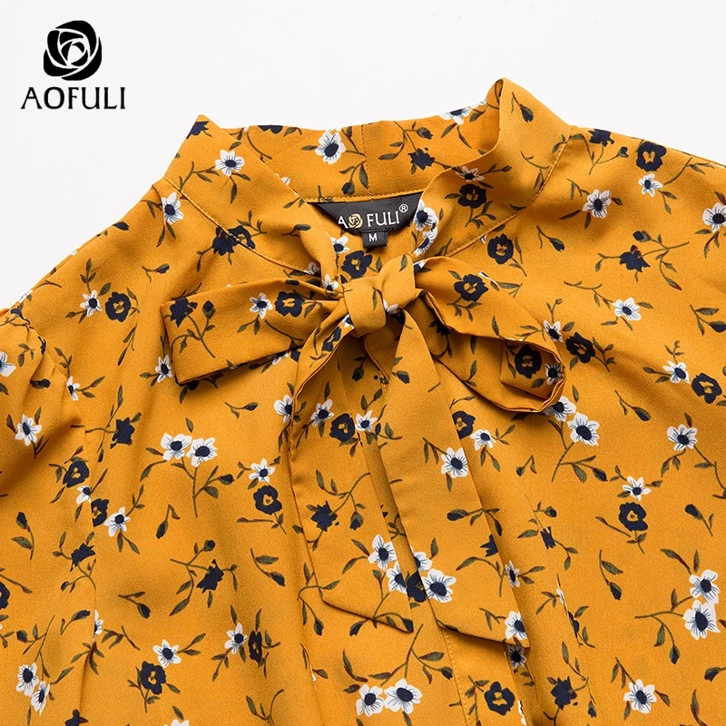 AOFULI M-4xl 5xl блузка с принтом брюки костюм Женский Плюс Размер комплект из 2