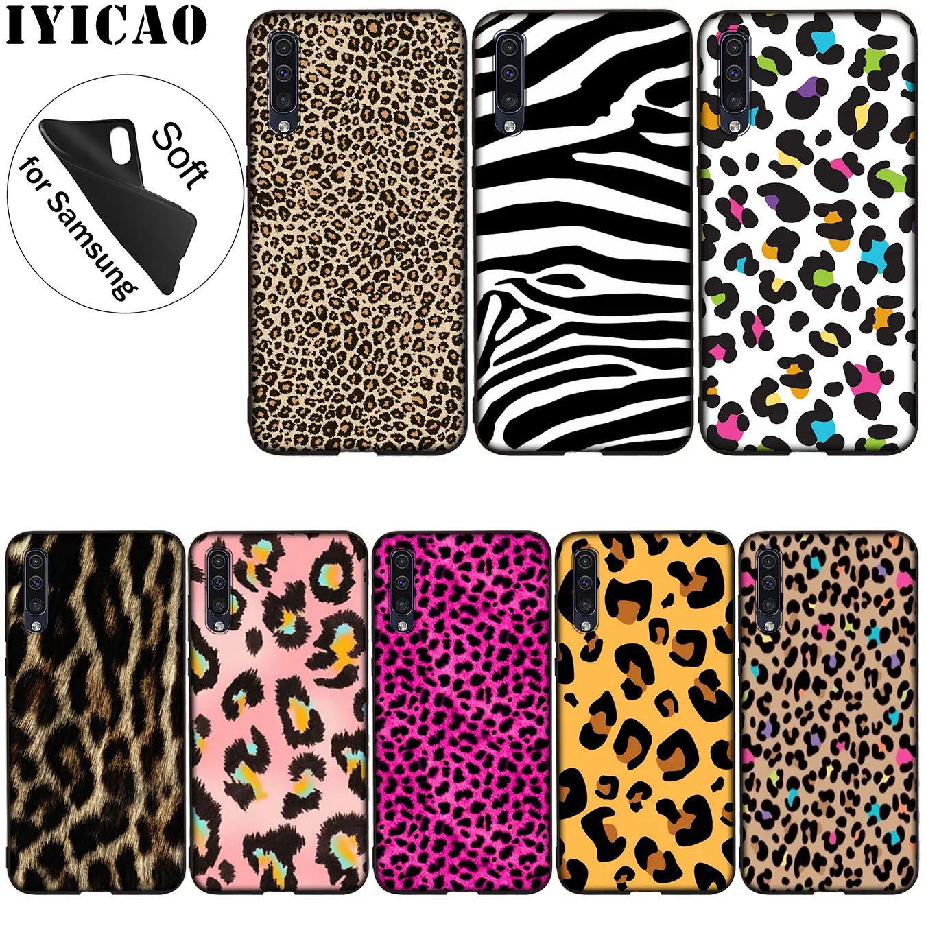 IYICAO Leopard love Pink Soft Silicone Case for Samsung Galaxy A70 A60 A50 A40 A30 A20 A10 A50S A40S A30S A20E A10S Black Cover |