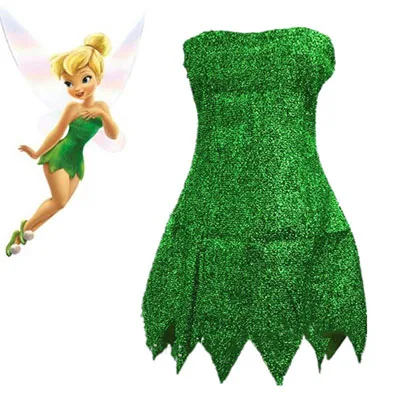 B Новинка Pixie Костюм Феи Тинкер Белл зеленый взрослое платье Тинкербелл Хэллоуин вечерние сексуальные косплей мини платья с париком - Цвет: B