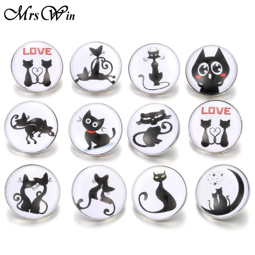 

10pcs/lot New Button Jewelry Mixed Color Lovely Art Cat 18mm Snap Buttons Jewelry Faceted Glass Snap Fit Snap Bracelet Bangles