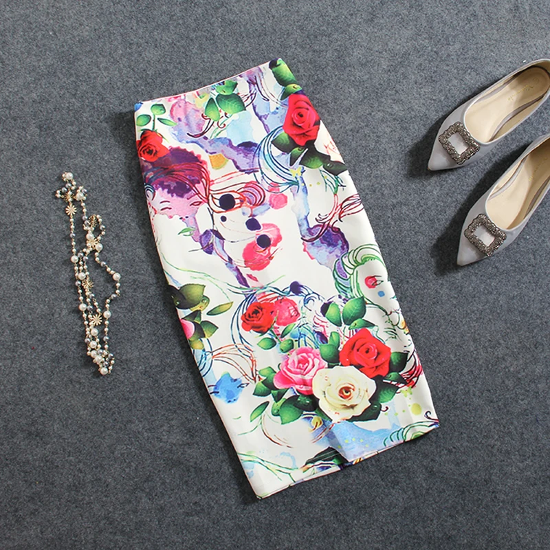 CR/Модная женская юбка карандаш из полиэстера с цветочным принтом и розами