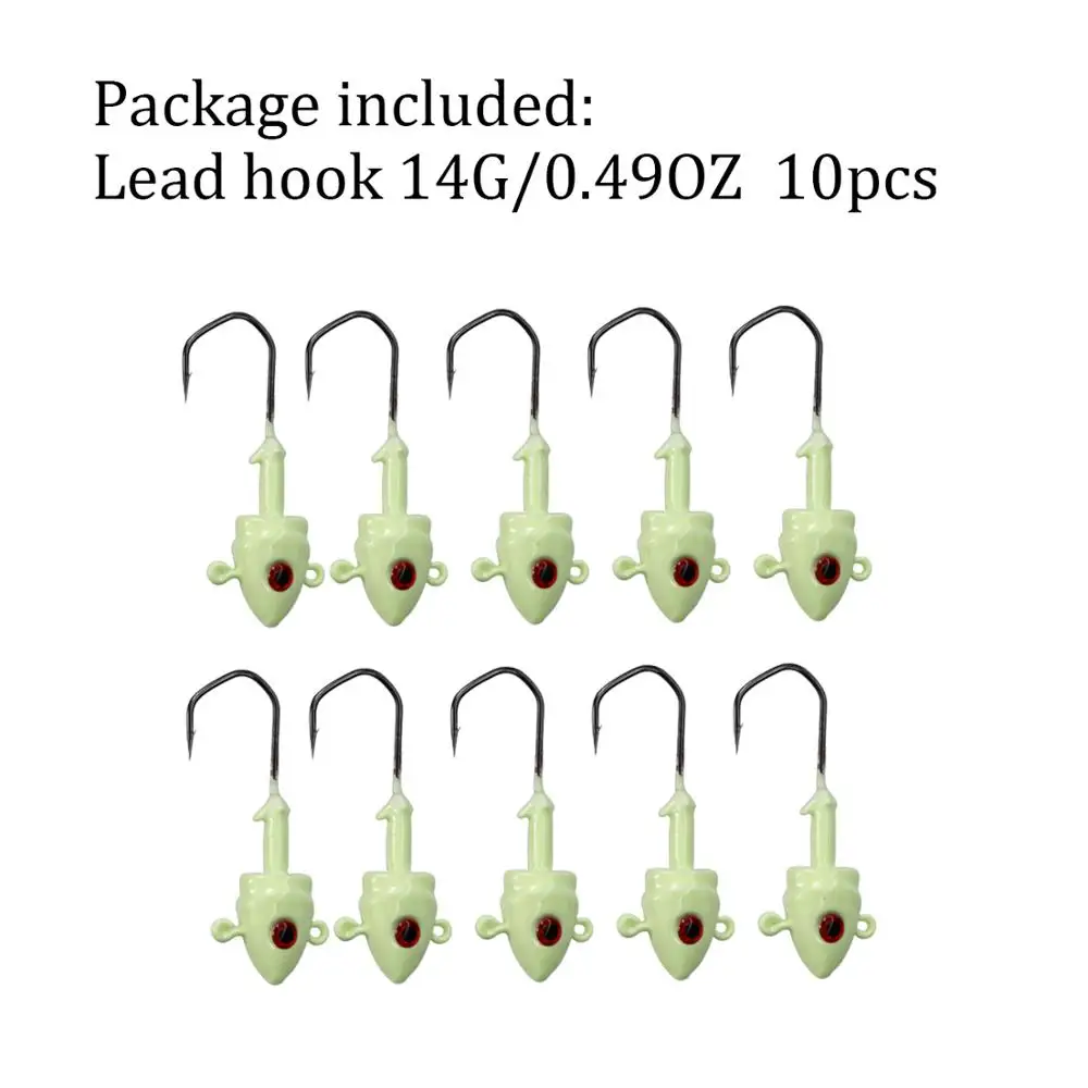10pcs 14g 10 шт./кор. Jig Head бронзовых морских рыболовных крючков 7g 10g 14 г, 20 г, Треугольники barb световой Baitholder свечение свинцовыми головками рыболовный крючок - Цвет: 10pcs 14g