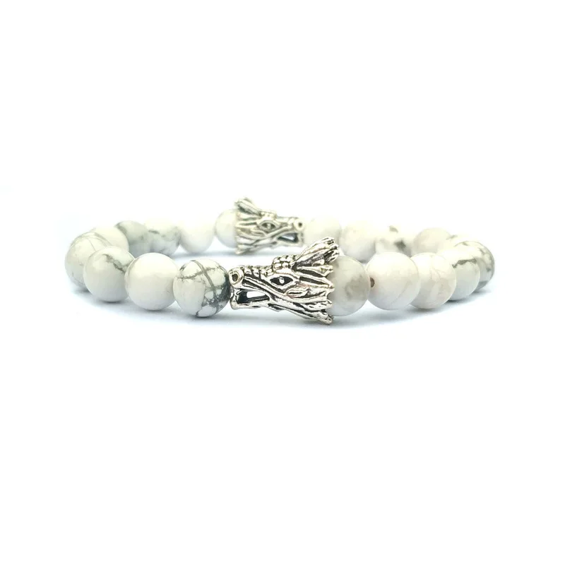 Головки дракона 8 мм Howlite камень Браслет Из Черной Лавы эфирное масло диффузор