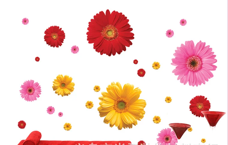 Colorful Sunflower Wall Sticker Dream living room Art Decal pink red yellow nursery Decor mural kids Bedroom stickers | Дом и сад