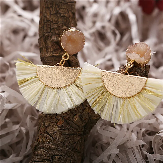 17 км богемные серьги Druzy Raffia для женщин полукруглый этнический эффектный кварц кисточка висячие серьги женские ювелирные изделия Новинка - Окраска металла: CS1906200120