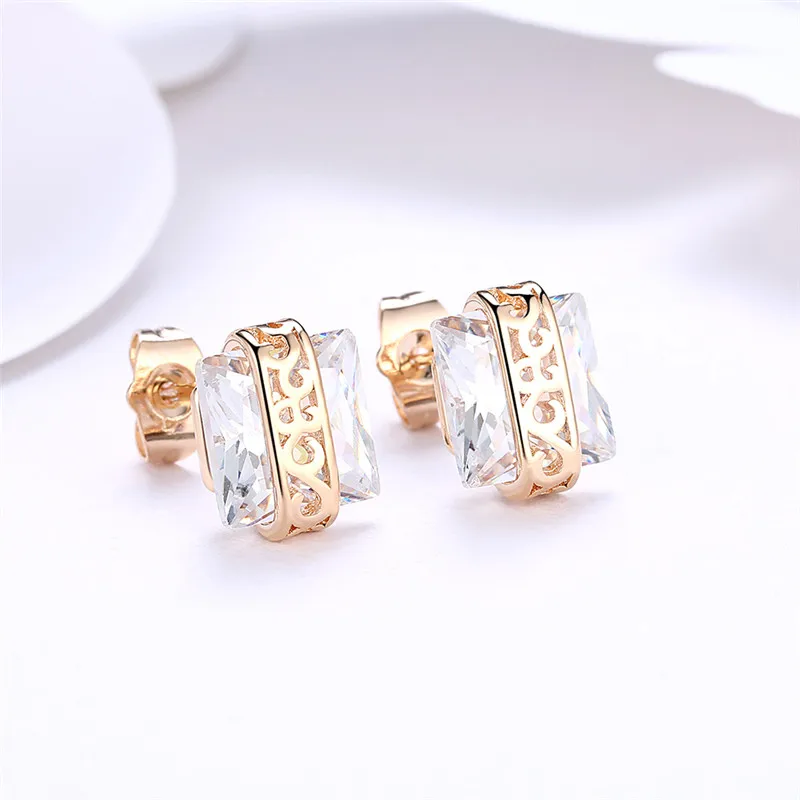 2017 Female Fashion Luxury Crystal Zircon Stud Earrings Square Romantic Jewelry For Women Pendientes Mujer Moda | Украшения и